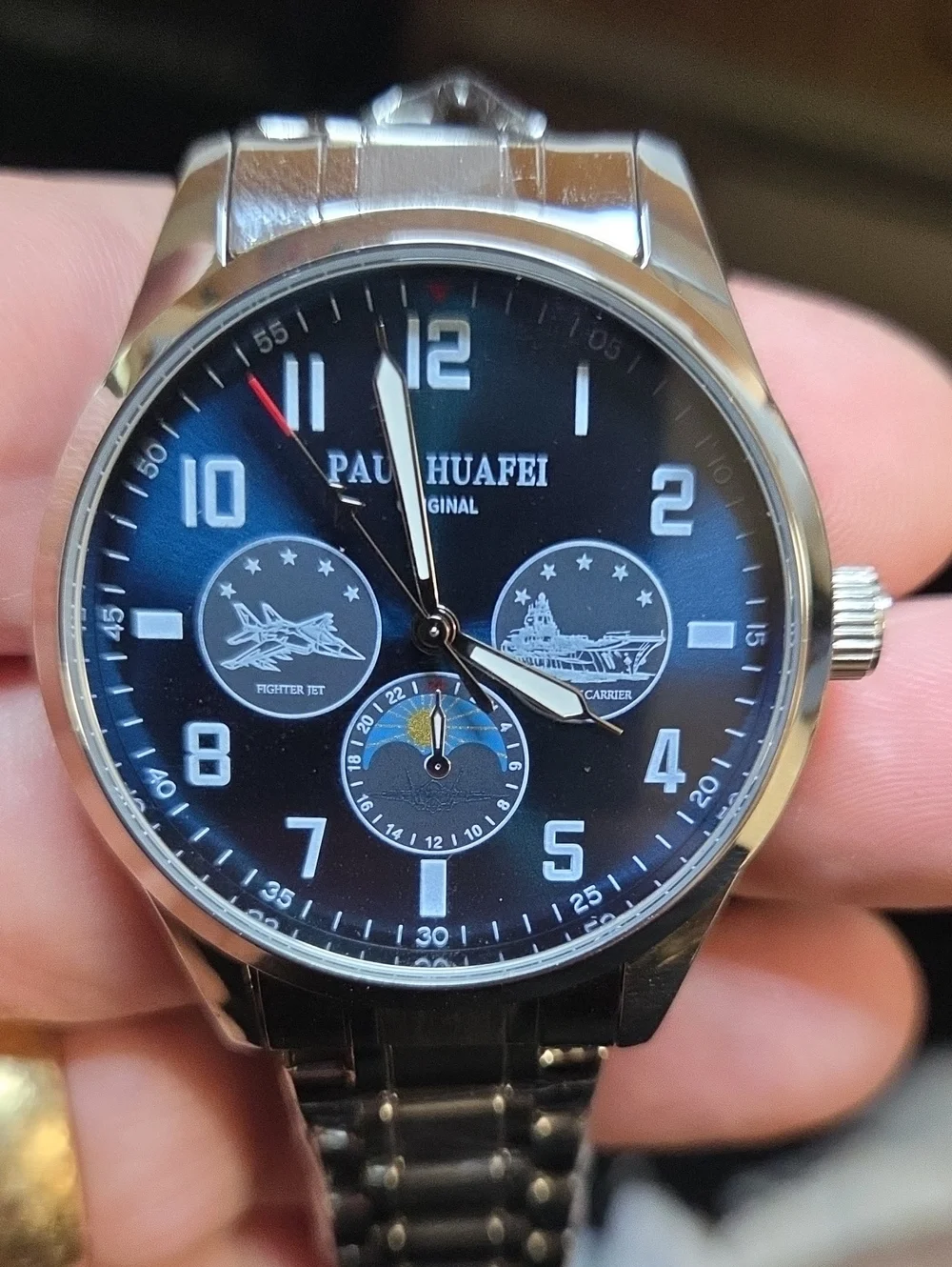 PAUL HUAFEI Blue Dial Stainless Steel Men's Watch